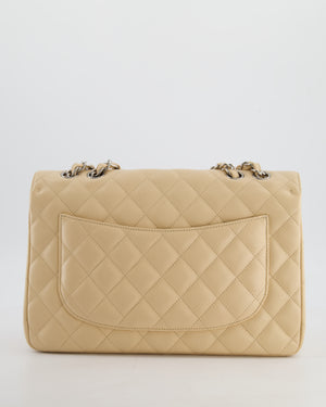 Chanel Beige Jumbo Classic Single Flap Bag in Caviar Leather with Silver Hardware