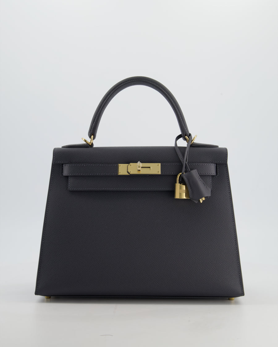 *RARE* Hermès Kelly 28 Sellier Bag in Ardoise Epsom Leather with Permabrass Hardware