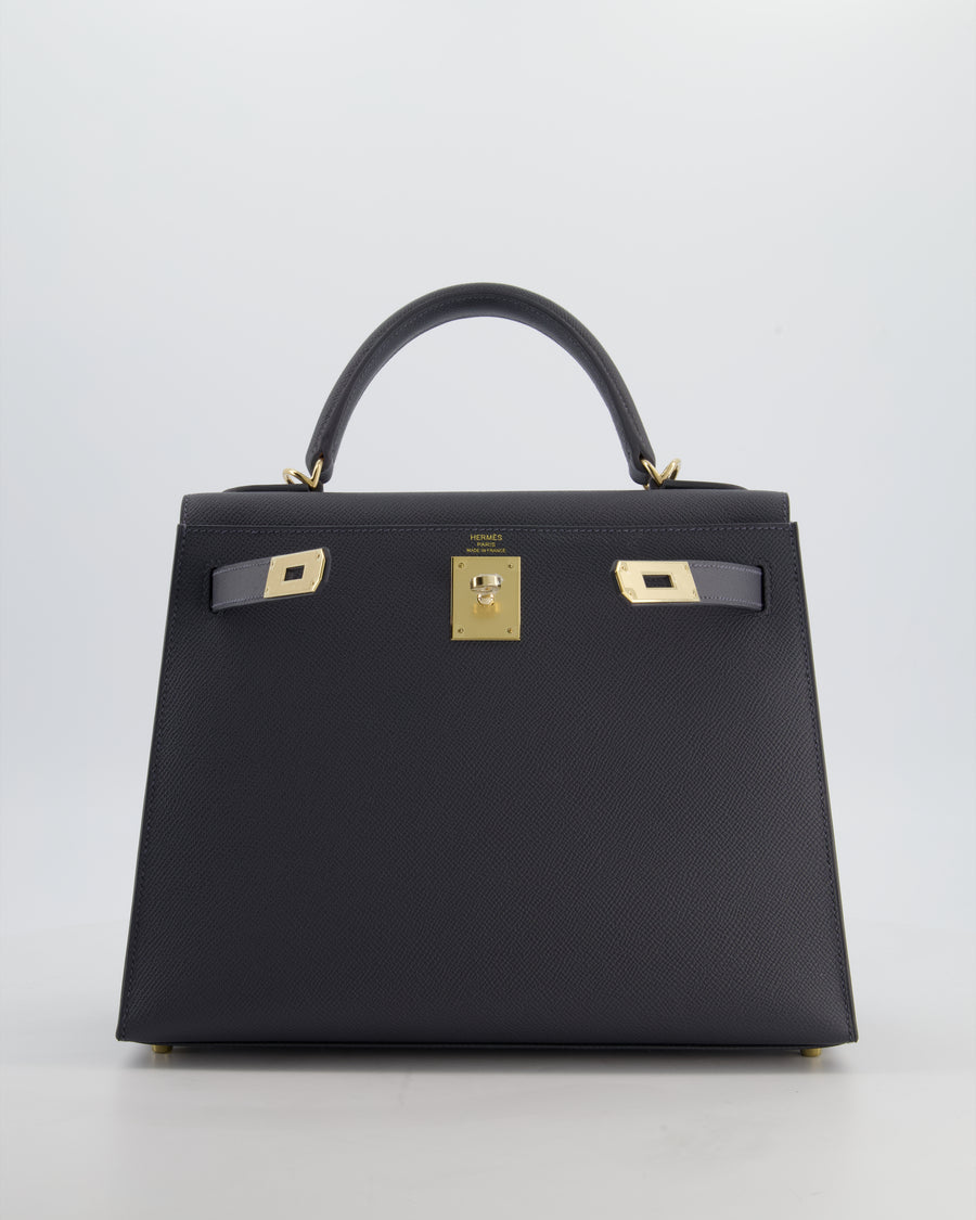 *RARE* Hermès Kelly 28 Sellier Bag in Ardoise Epsom Leather with Permabrass Hardware