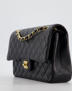 Chanel Medium Black Stitched Edge Classic Double Flap Bag in Caviar Leather with Gold Hardware