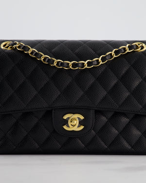 Chanel Medium Black Stitched Edge Classic Double Flap Bag in Caviar Leather with Gold Hardware