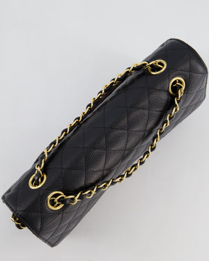 Chanel Medium Black Stitched Edge Classic Double Flap Bag in Caviar Leather with Gold Hardware
