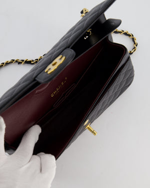 Chanel Medium Black Stitched Edge Classic Double Flap Bag in Caviar Leather with Gold Hardware