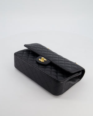 Chanel Medium Black Stitched Edge Classic Double Flap Bag in Caviar Leather with Gold Hardware