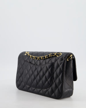 Chanel Medium Black Stitched Edge Classic Double Flap Bag in Caviar Leather with Gold Hardware