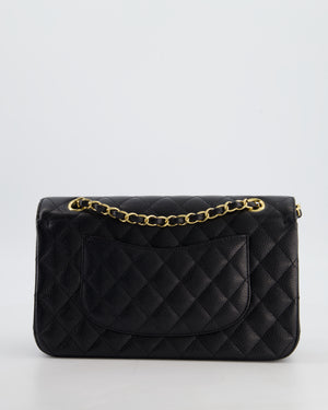 Chanel Medium Black Stitched Edge Classic Double Flap Bag in Caviar Leather with Gold Hardware