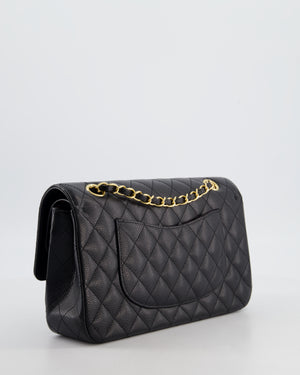 Chanel Medium Black Stitched Edge Classic Double Flap Bag in Caviar Leather with Gold Hardware