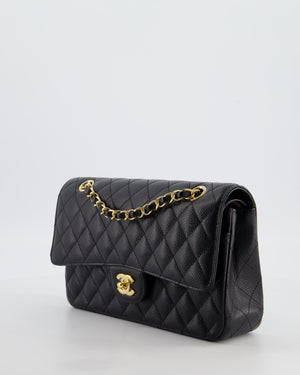 Chanel Medium Black Stitched Edge Classic Double Flap Bag in Caviar Leather with Gold Hardware