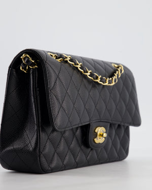 Chanel Medium Black Stitched Edge Classic Double Flap Bag in Caviar Leather with Gold Hardware