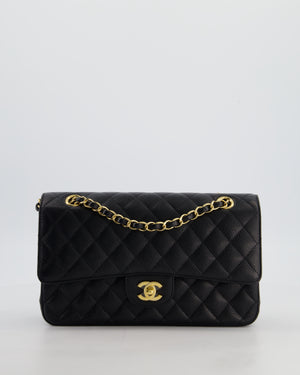 Chanel Medium Black Stitched Edge Classic Double Flap Bag in Caviar Leather with Gold Hardware