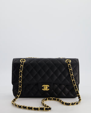 Chanel Medium Black Stitched Edge Classic Double Flap Bag in Caviar Leather with Gold Hardware