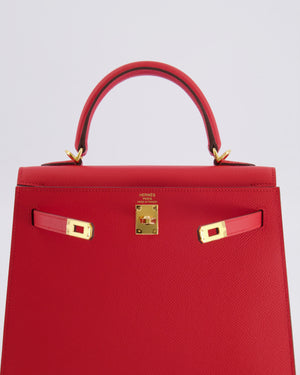 Hermès Kelly 25 Sellier Bag in Rouge Radieux Epsom Leather with Gold Hardware