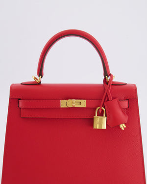 Hermès Kelly 25 Sellier Bag in Rouge Radieux Epsom Leather with Gold Hardware