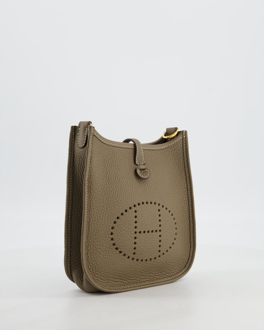 Hermès Mini Evelyne Bag in Etoupe Clemence Leather with Gold Hardware