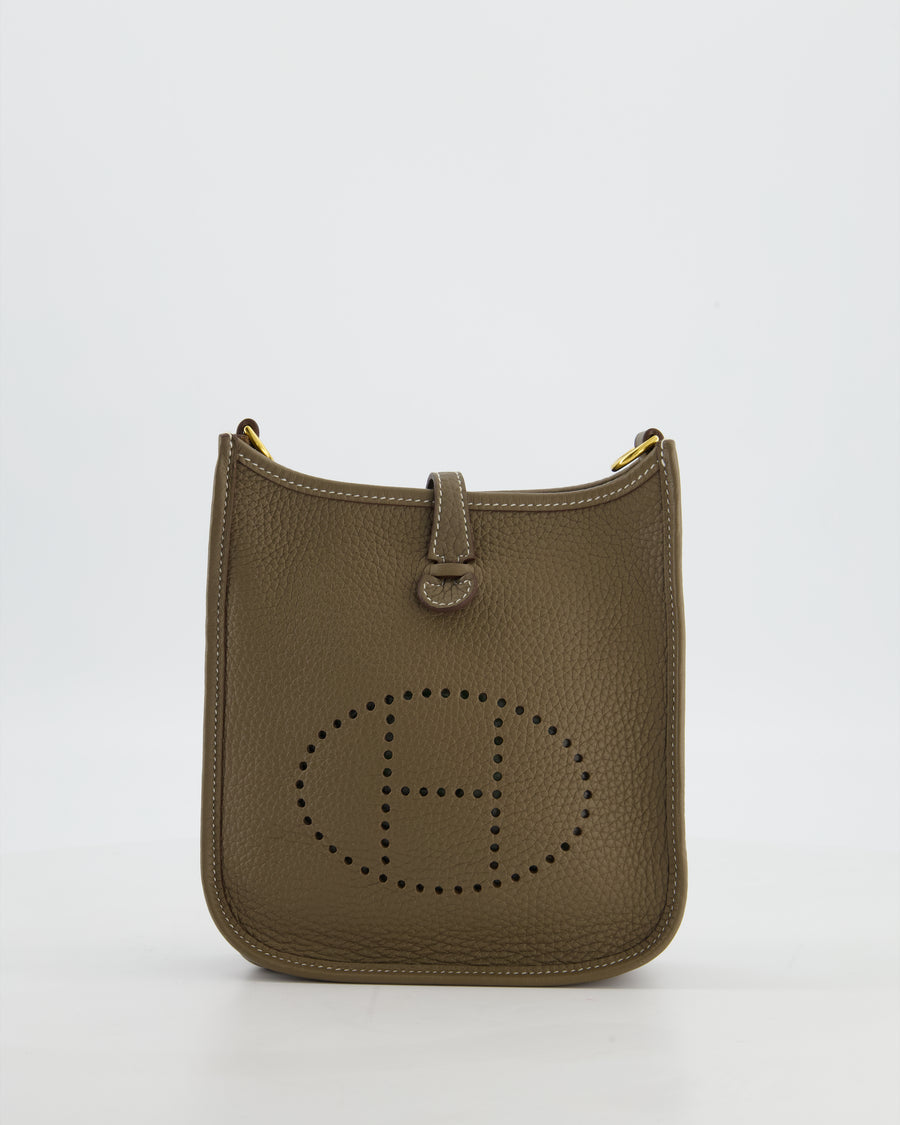 Hermès Mini Evelyne Bag in Etoupe Clemence Leather with Gold Hardware
