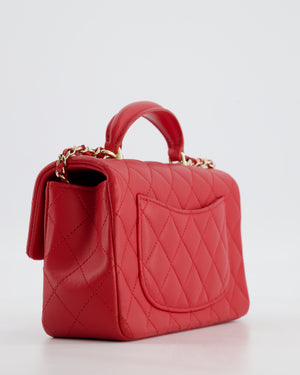 Chanel Mini Rectangular Top Handle Bag in Cherry Red Lambskin Leather with Champagne Gold Hardware