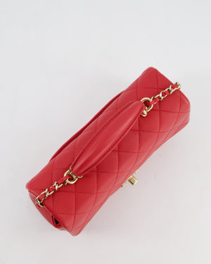 Chanel Mini Rectangular Top Handle Bag in Cherry Red Lambskin Leather with Champagne Gold Hardware