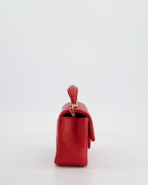 Chanel Mini Rectangular Top Handle Bag in Cherry Red Lambskin Leather with Champagne Gold Hardware