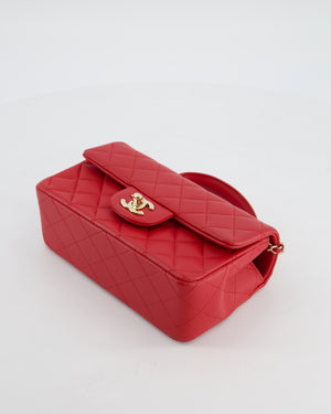 Chanel Mini Rectangular Top Handle Bag in Cherry Red Lambskin Leather with Champagne Gold Hardware