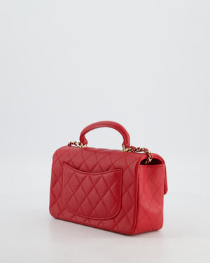 Chanel Mini Rectangular Top Handle Bag in Cherry Red Lambskin Leather with Champagne Gold Hardware
