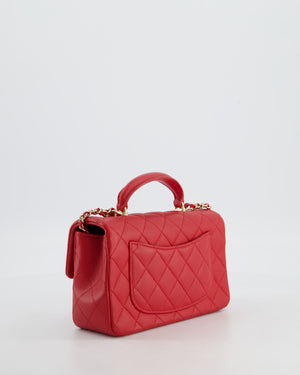 Chanel Mini Rectangular Top Handle Bag in Cherry Red Lambskin Leather with Champagne Gold Hardware