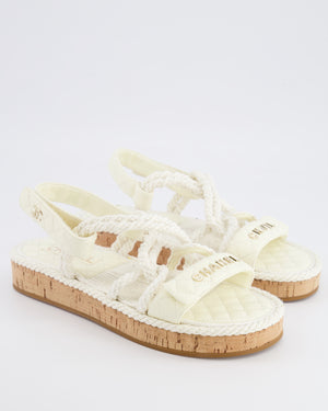 Chanel White Cord and Quilted Lambskin Sandals with Champagne Gold Logo Details Size EU 40