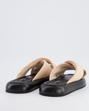 Chanel Beige and Black Leather Slides with Crossover Strap and Gold Textured CC Logo Detail Size EU 40C