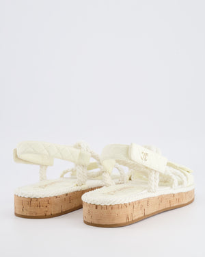 Chanel White Cord and Quilted Lambskin Sandals with Champagne Gold Logo Details Size EU 40
