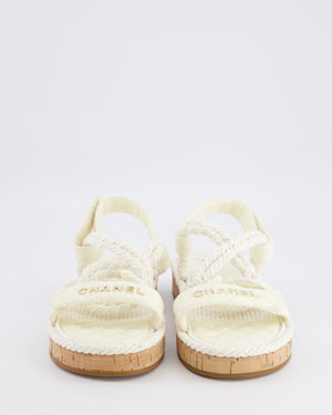 Chanel White Cord and Quilted Lambskin Sandals with Champagne Gold Logo Details Size EU 40
