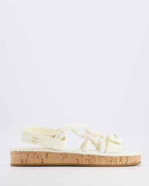 Chanel White Cord and Quilted Lambskin Sandals with Champagne Gold Logo Details Size EU 40