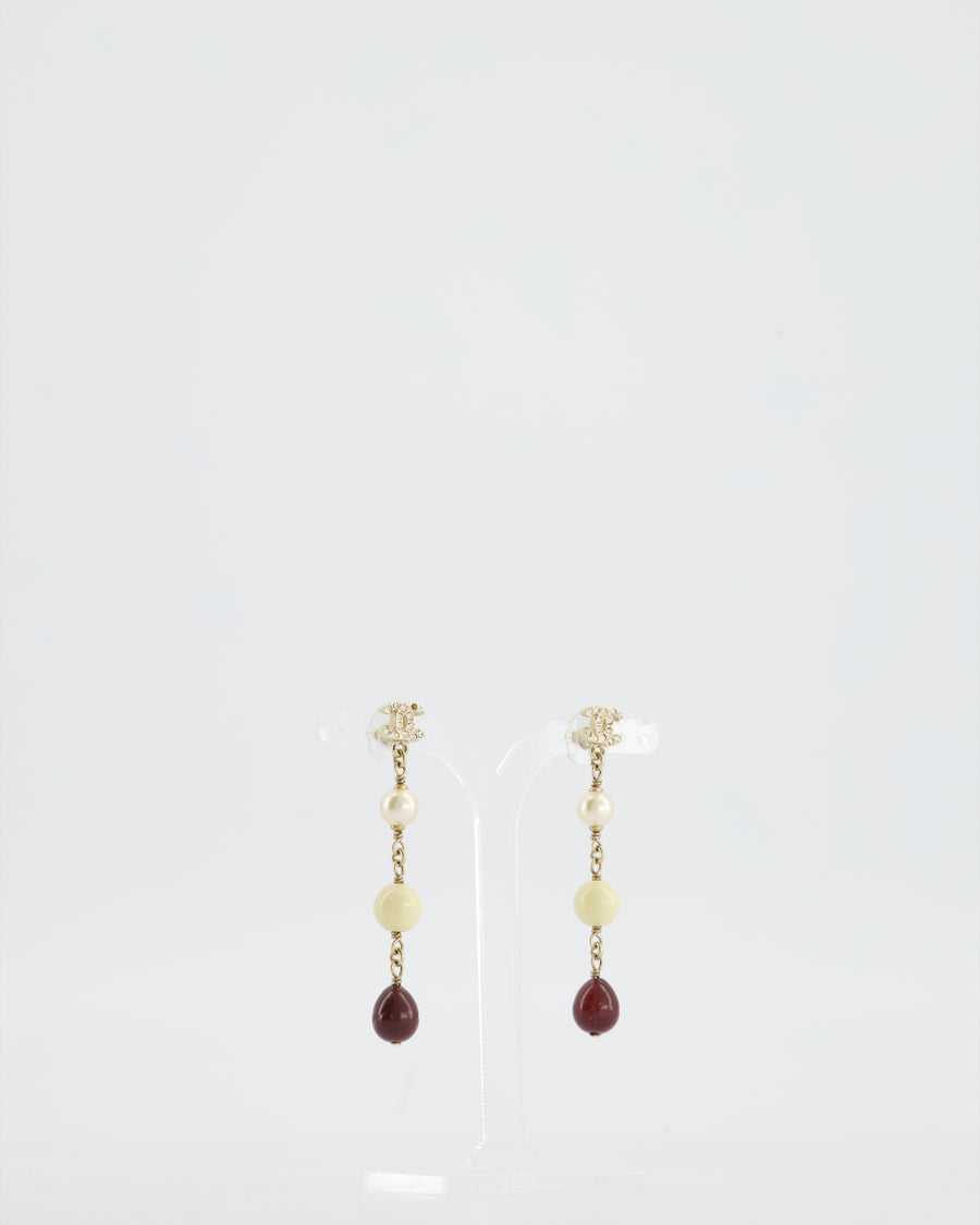 Chanel 2008 Pendant Earrings with Pearls and CC Studs Logo