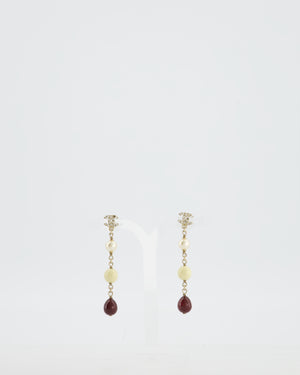 Chanel 2008 Pendant Earrings with Pearls and CC Studs Logo