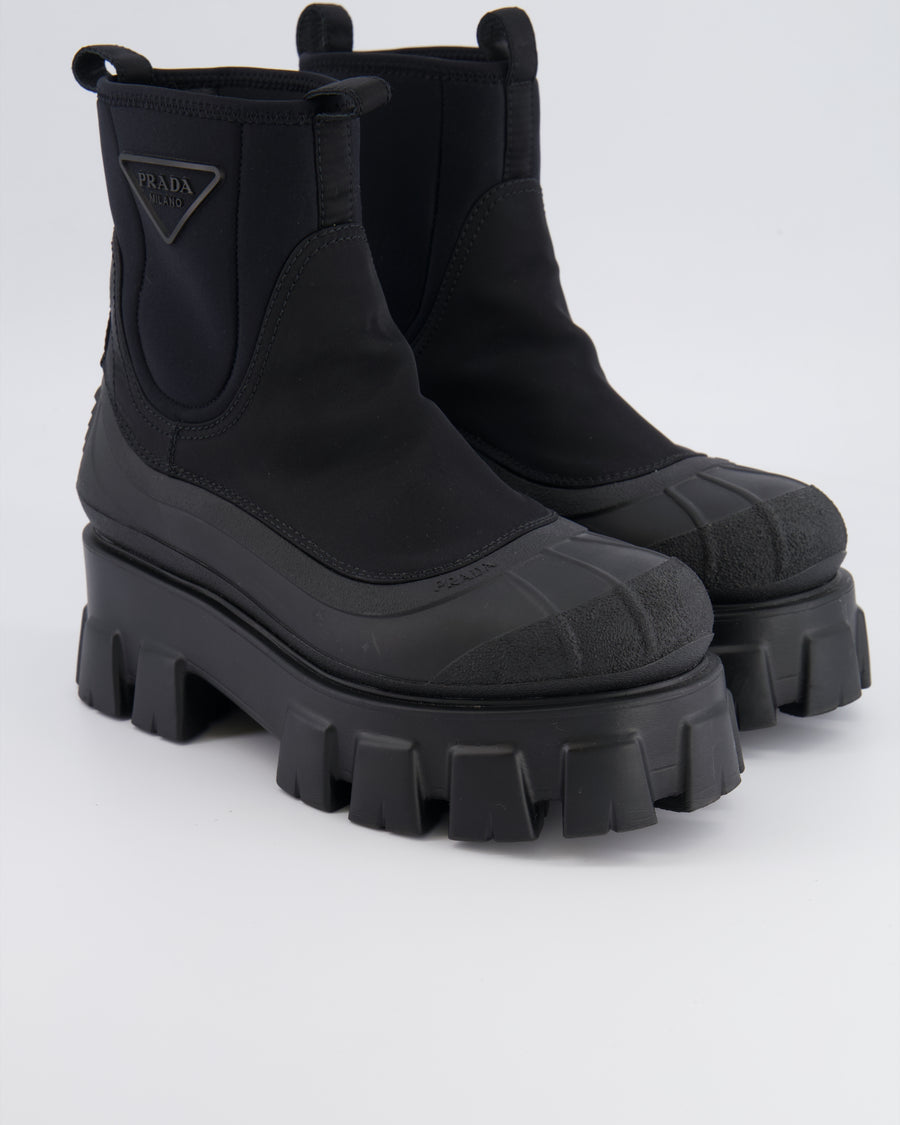 Prada Black Nylon Gabardine Monolith Boots with Logo Size EU 37 RRP £1,010