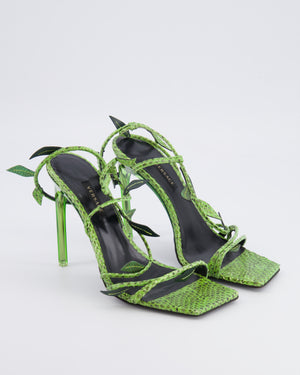 Versace Green Python Antheia Leaf-Embellished Sandal Heels Size EU 36