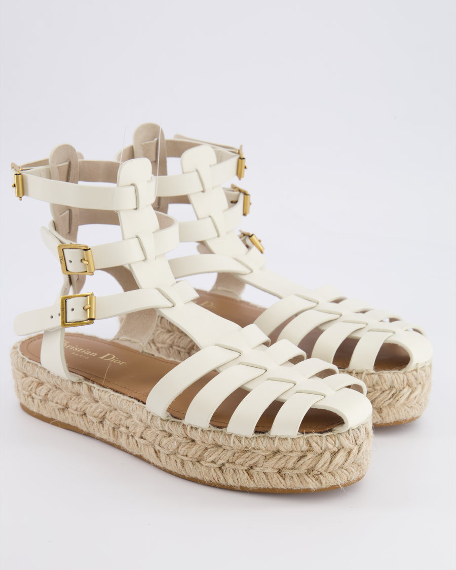 Christian Dior White Leather Dioriviera Marine Espadrilles Shoes with Gold CD Logo Size EU 37