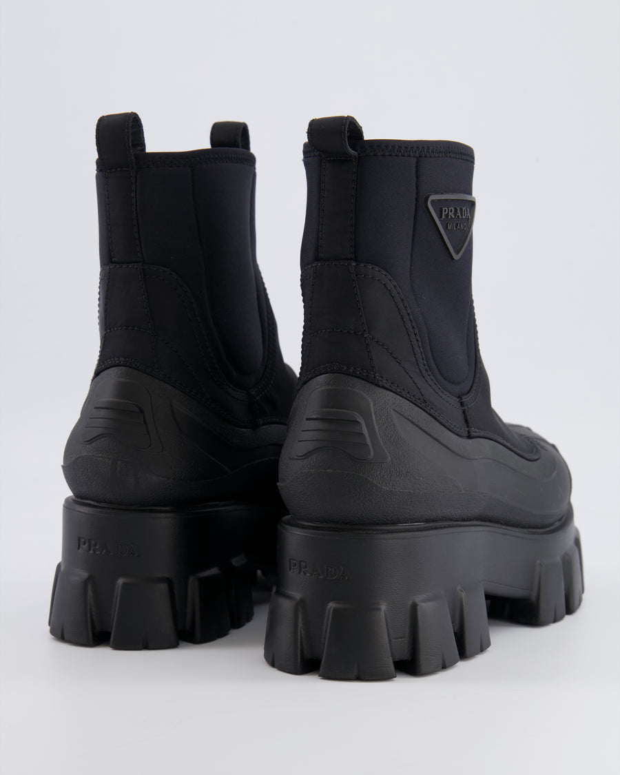 Prada Black Nylon Gabardine Monolith Boots with Logo Size EU 37 RRP £1,010