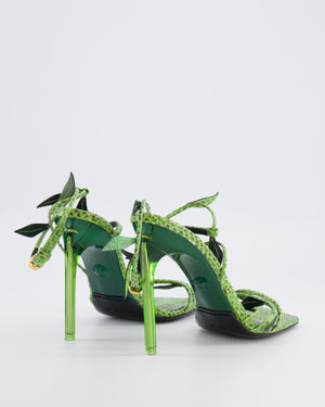 Versace Green Python Antheia Leaf-Embellished Sandal Heels Size EU 36