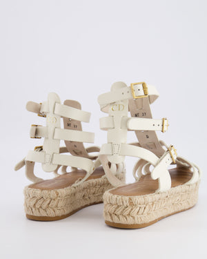 Christian Dior White Leather Dioriviera Marine Espadrilles Shoes with Gold CD Logo Size EU 37