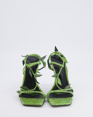 Versace Green Python Antheia Leaf-Embellished Sandal Heels Size EU 36