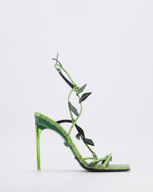Versace Green Python Antheia Leaf-Embellished Sandal Heels Size EU 36