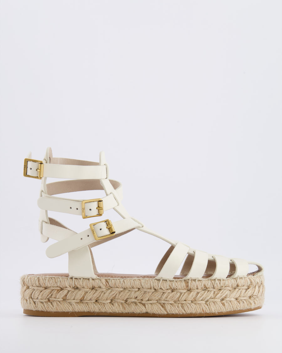 Christian Dior White Leather Dioriviera Marine Espadrilles Shoes with Gold CD Logo Size EU 37