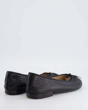 Chanel Black Leather Ballet Flats with Patent Leather Toe Cap and CC Logo Detail Size EU 39.5 C