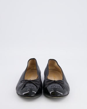 Chanel Black Leather Ballet Flats with Patent Leather Toe Cap and CC Logo Detail Size EU 39.5 C