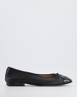 Chanel Black Leather Ballet Flats with Patent Leather Toe Cap and CC Logo Detail Size EU 39.5 C