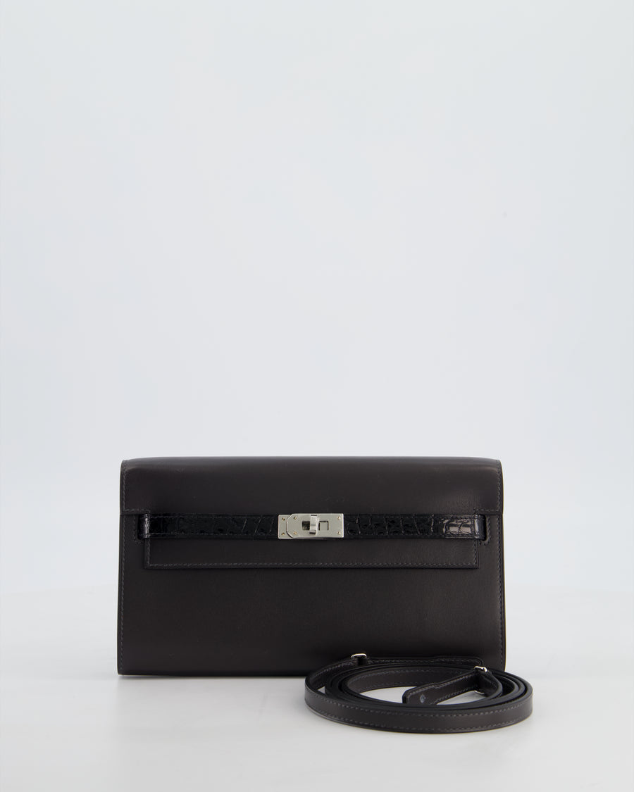 *SUPER RARE* Hermès Kelly To Go Touch Bag in Graphite Box Calf Leather & Noir Alligator Mississippiensis with Palladium Hardware