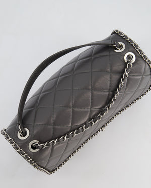 Chanel 20S Stone Grey Large Flap Bag in Aged Calfskin Leather with Chain Edge and Silver Hardware