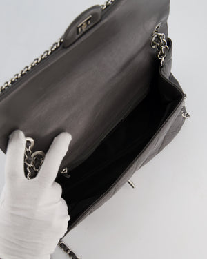 Chanel 20S Stone Grey Large Flap Bag in Aged Calfskin Leather with Chain Edge and Silver Hardware