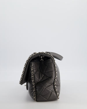 Chanel 20S Stone Grey Large Flap Bag in Aged Calfskin Leather with Chain Edge and Silver Hardware