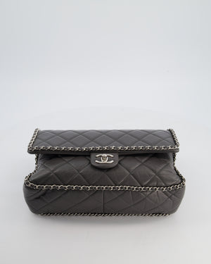 Chanel 20S Stone Grey Large Flap Bag in Aged Calfskin Leather with Chain Edge and Silver Hardware