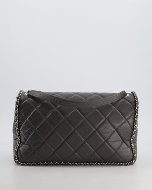 Chanel 20S Stone Grey Large Flap Bag in Aged Calfskin Leather with Chain Edge and Silver Hardware